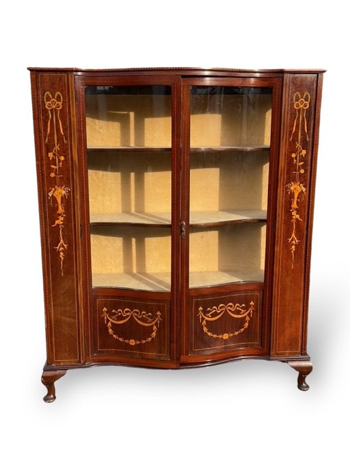 Edwardian Chequer Strung Mahogany Display Cabinet