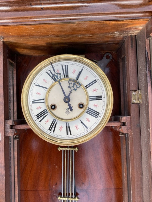 C19th Mahogany and Walnut Vienna Wall Clock by Gustav Becke
