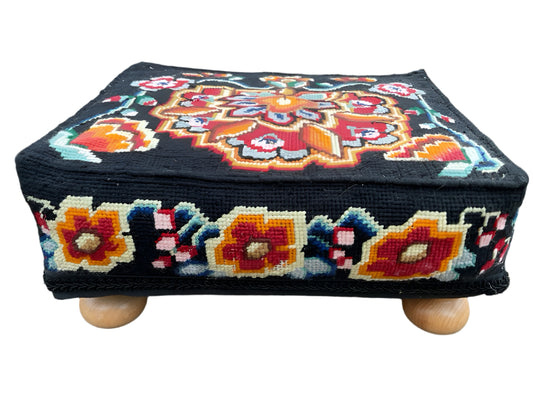 Hand-Stitched Needlepoint Footstool