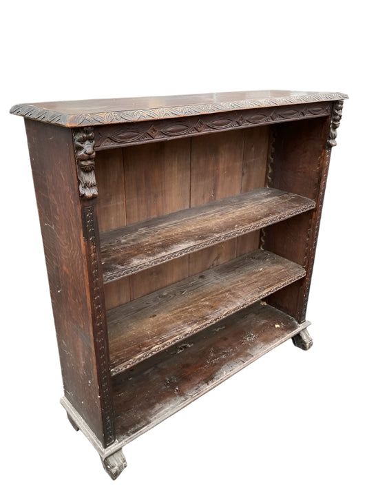 Victorian Carved Oak Open Bookcase