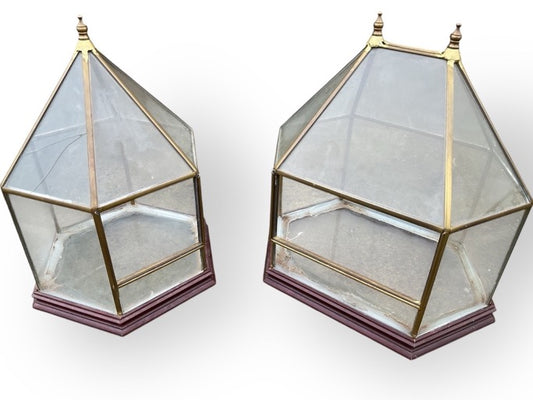 Set of Victorian Style Brass Framed Glass Terrariums