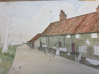 C20th Country Scene Watercolor