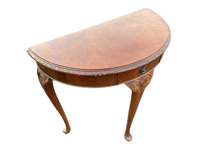 Walnut and Mahogany Demilune Console Table