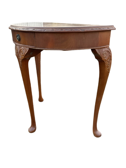 Walnut and Mahogany Demilune Console Table