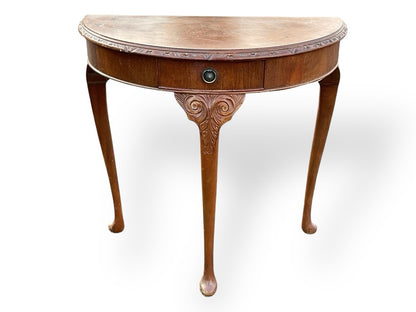 Walnut and Mahogany Demilune Console Table